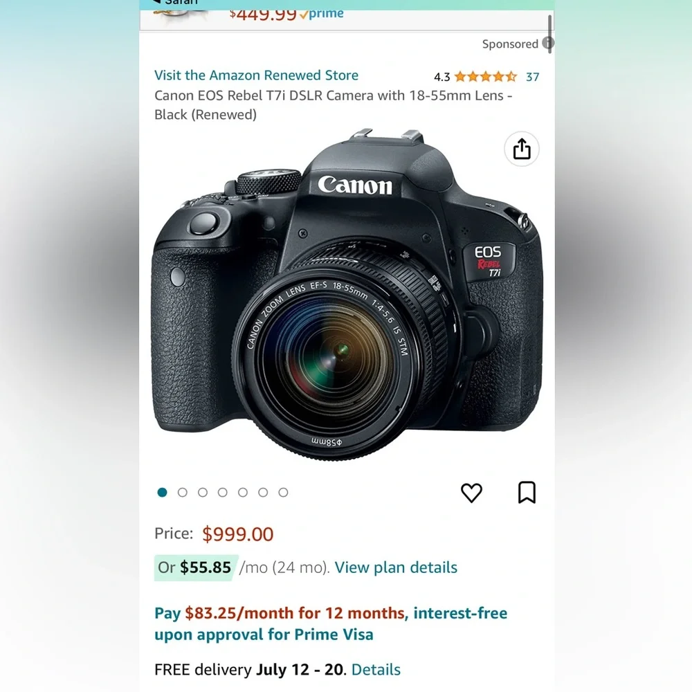 Canon EOS Rebel T7i DSLR Camera